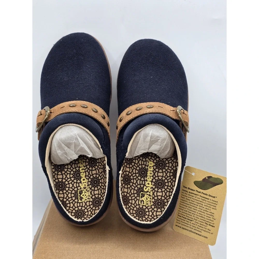 NEW Spenco Navy Blue Ashley Wool Genuine Suede‎ Orthotic Comfort Sz 6.5